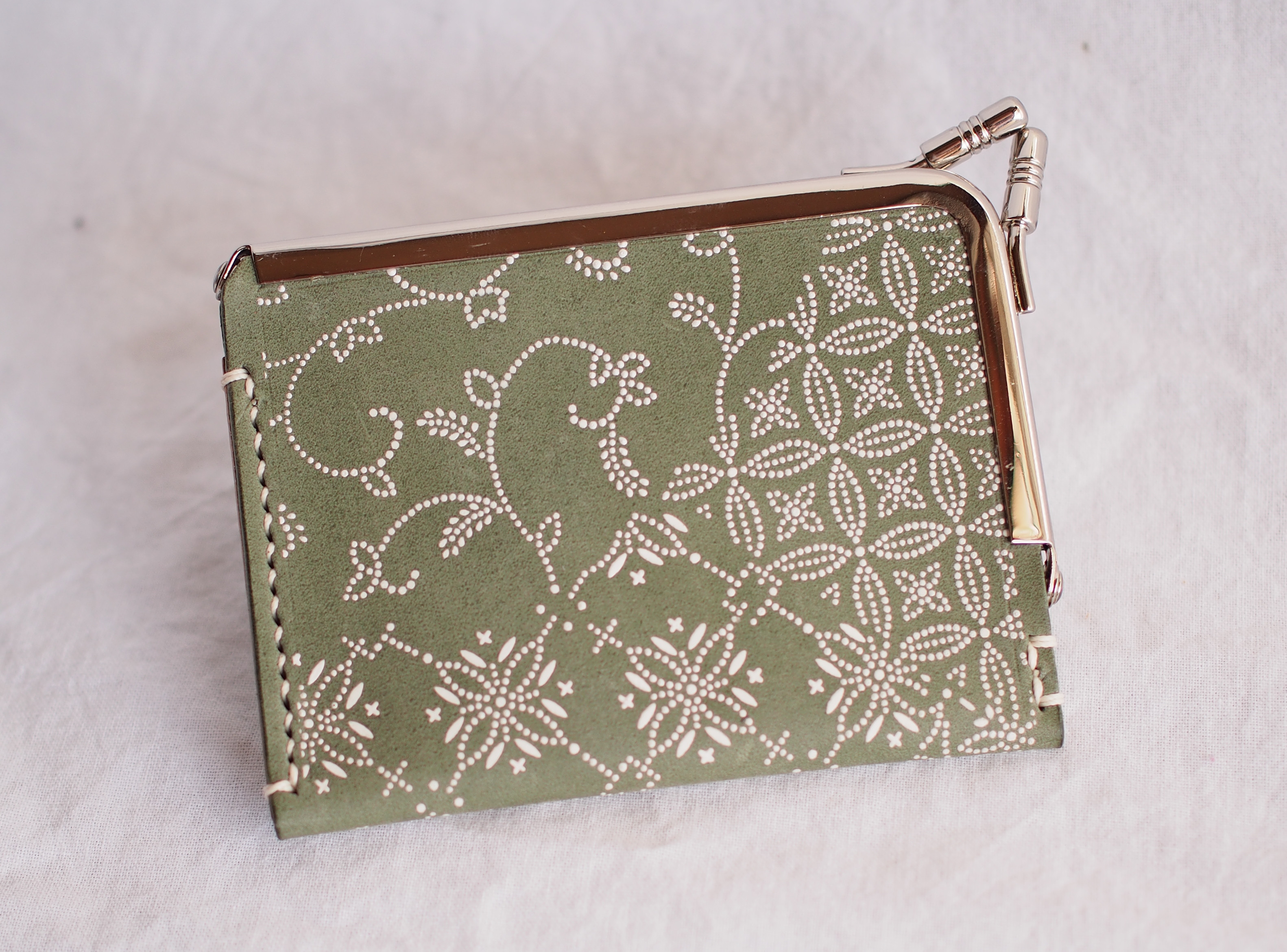 がま口 カードケース 寄せ小紋 イタリアンレザー TOSCANO verde