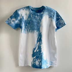藍染クルーネックTシャツ・擦（半袖レディースM） 1枚目の画像