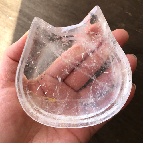 天然水晶ねこちゃんディッシュ（皿）☆178g！☆アクセサリー入れ