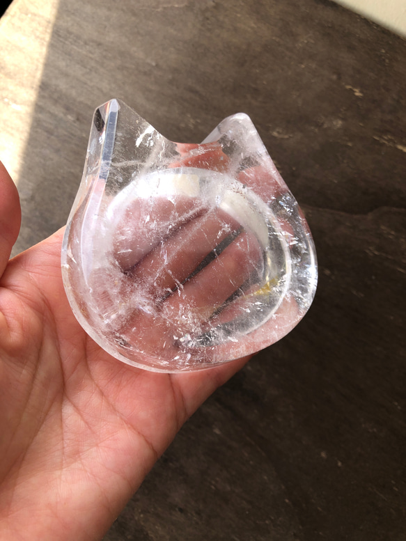 天然水晶ねこちゃんディッシュ（皿）☆178g！☆アクセサリー入れ、リングレストにも♪☆瀧川神社にて浄化済み☆ 5枚目の画像