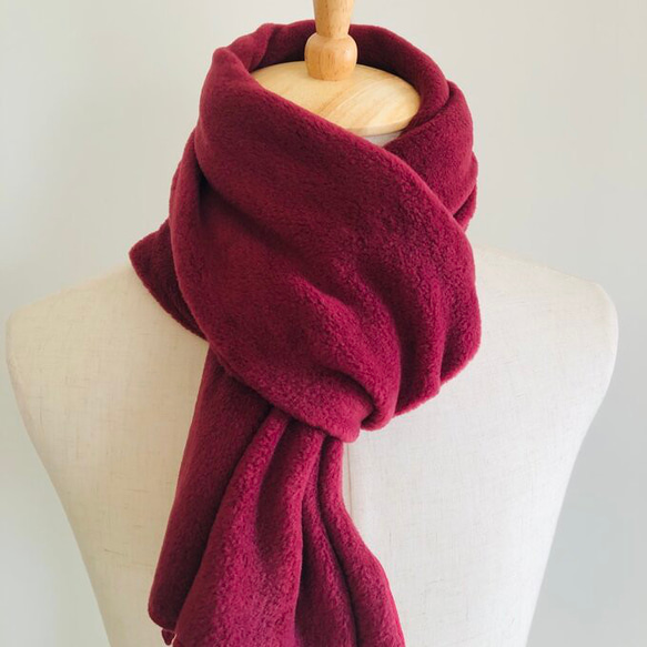 手芸の旦那】 ふんわりフリース 真紅のマフラー ストール 赤 ボルドー