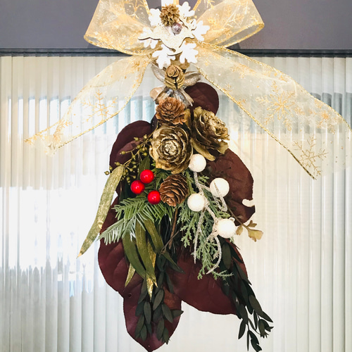 深紅のクリスマススワッグ⭐︎クリスマスお正月2way!リボン 深紅のクリスマススワッグ⭐︎クリスマスお正月2way!リボン