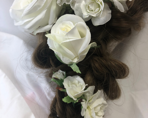 ホワイト系バラ・ミニバラ・かすみ草の髪飾り ウェディング・結婚式