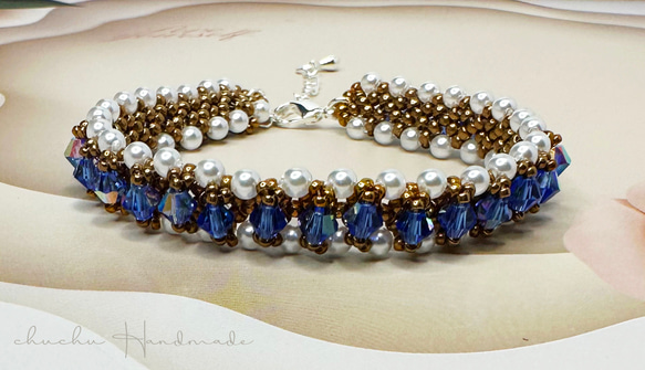 Pearl and Bicone Bracelet 復古氣質珍珠手鍊 菱珠手鍊 軟鐲 Y2K 第1張的照片