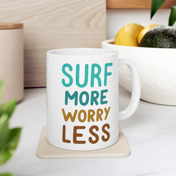 SURF MORE WORRY LESS マグカップ サーフィン サーファー 海 サーフ コーヒーカップ 5枚目の画像