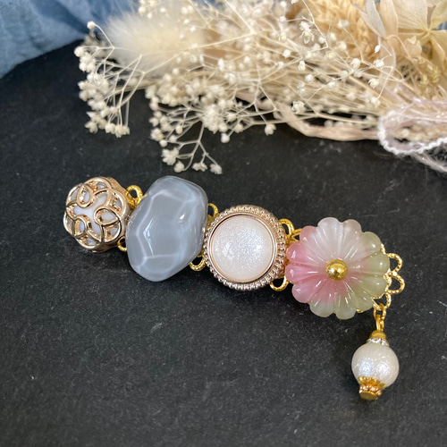 ボタン ヘアクリップ ヘアアクセサリー ハンドメイド レジン 花