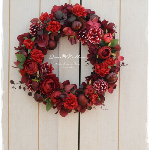 早割価格】【アート】赤いバラとワインレッドの紫陽花の大人可愛い