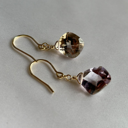 ラフカット アメトリン 一粒 シンプル ミニ フック ピアス 14kgf 14KGF ラフロック アメトリン ピアス ピアス（フック・チェーン