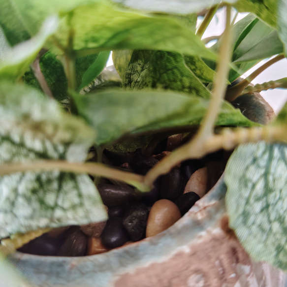 フェイクグリーンの鉢植え(グリーンミックス) ／ブルー陶器  人工観葉植物 5枚目の画像