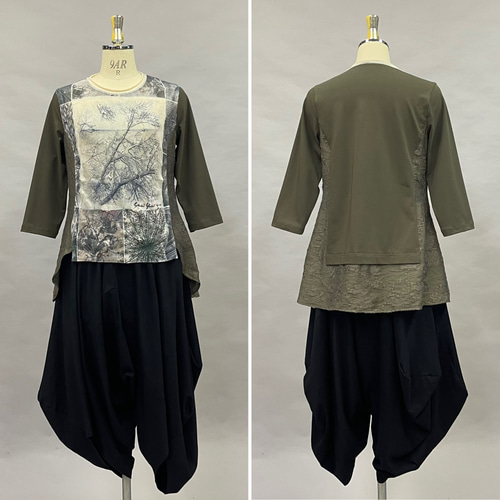 美品⁂センソユニコ⁂半袖プルオーバー 花柄袖 シアー素材 異素材