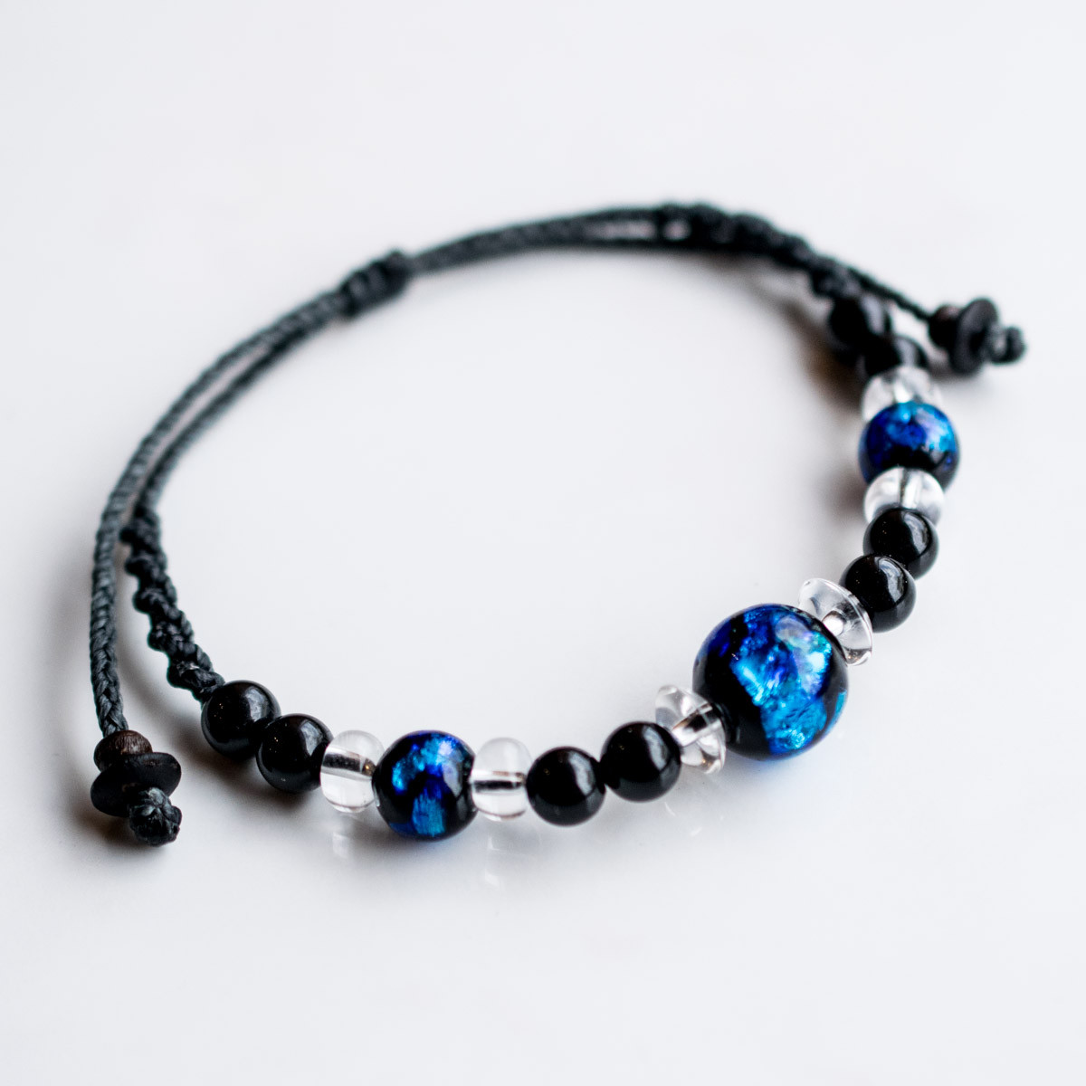 ホタルガラスのビーズ・ブレスレット 送料無料 001 マクラメ オリジナル 数珠 沖縄