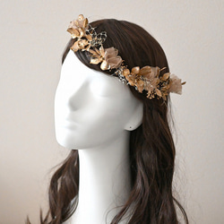 ゴールドフラワー花冠　成人式カチューシャ　和装髪飾り 2枚目の画像