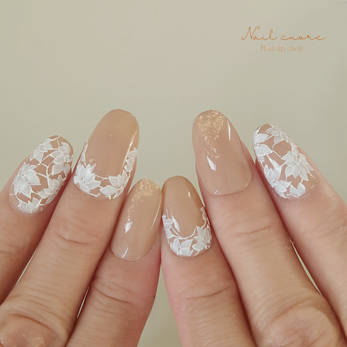 グレージュ フラワー ネイルチップ フラワーネイル/グレージュ/大人可愛い/上品きれいめ/オシャレ