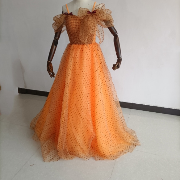 精美 パーティードレス オレンジ キャミソール ビスチェ 花嫁 ドレス  
