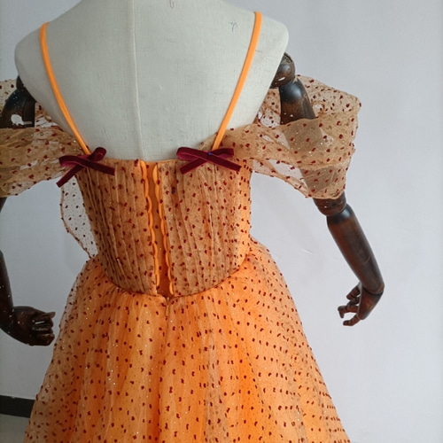 精美 パーティードレス オレンジ キャミソール ビスチェ 花嫁 ドレス  