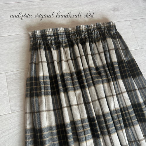 上質シャギーチェックのギャザースカート ミルクティベージュ ロング