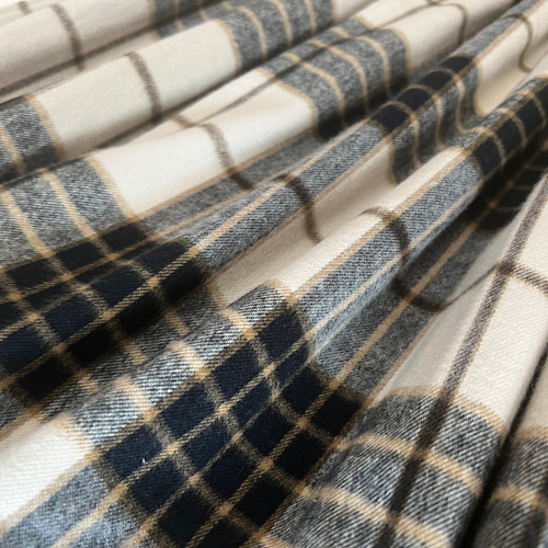 上質シャギーチェックのギャザースカート ミルクティベージュ ロング