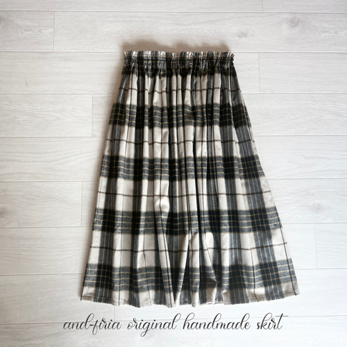 上質シャギーチェックのギャザースカート ミルクティベージュ