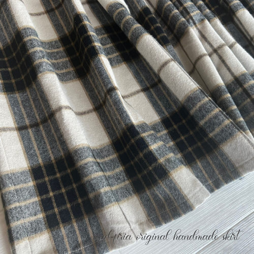 上質シャギーチェックのギャザースカート ミルクティベージュ ロング