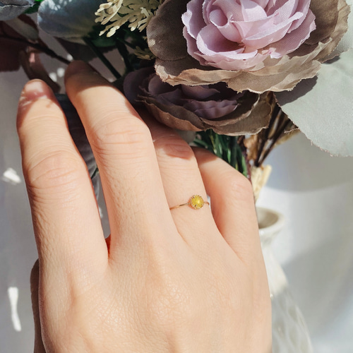 菜の花色 天然石イエローダイヤモンド ＃K10ゴールドリング 指輪