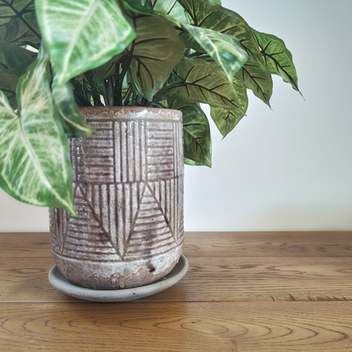 フェイクグリーンの鉢植え(カラジューム) ／セラミックポット 人工観葉