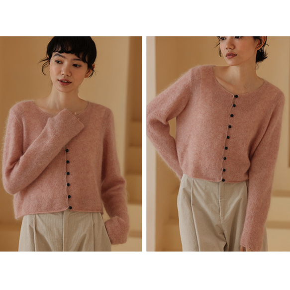 ピンクモヘアセーター　ウール混紡ニットセーター　ショートセーター　フリーサイズ　#328 9枚目の画像