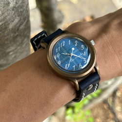 手作り腕時計　Via Aurelia(タータンチェックBlue & Navy Blue) 2枚目の画像