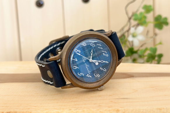 手作り腕時計　Via Aurelia(タータンチェックBlue & Navy Blue) 1枚目の画像