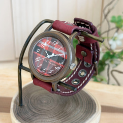 手作り腕時計　Via Aurelia(タータンチェックワインレッド & ワインレッド) 7枚目の画像