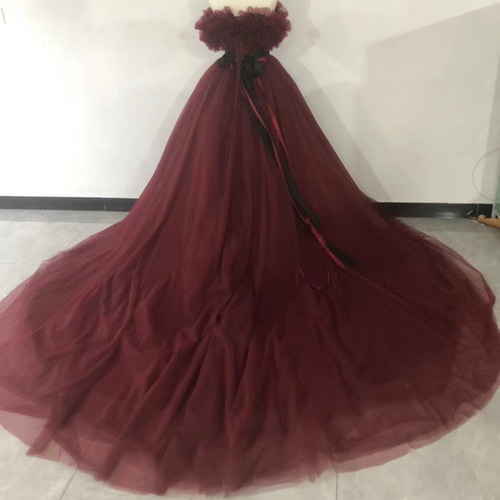 上品！ カラードレス ボルドー色 2waysドレス 取り外しオフショルダー  