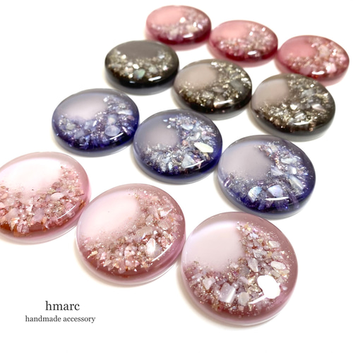 レジンヘアゴム パープル ワイン ピンク 金箔 お花たっぷり カラフル