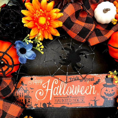 大人可愛いハロウィンリース（大）♪アーティフィシャルフラワーリース♪ 大人可愛いハロウィンリース♪アーティフィシャルフラワーリース♪