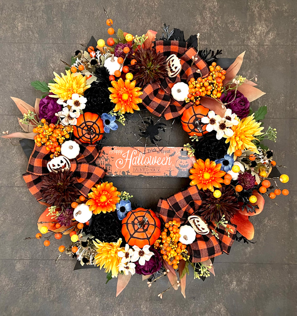 No.wreath-15516/特大ハロウィンリース23-(1) オレンジ系 50cm