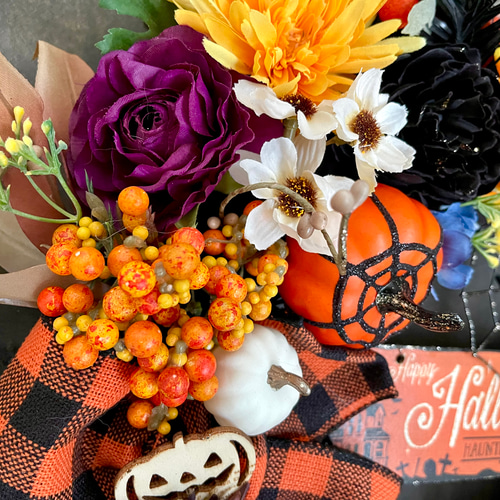❤︎あいぞうさま専用❤︎特大ハロウィンリース　フラワーリース　アーティフィシャル リースの作り方◇アーティフィシャルフラワー】ハロウィンリース