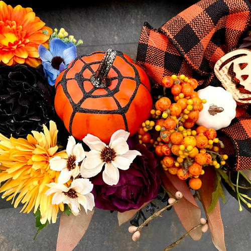 ✴︎特大ハロウィンリース✴︎フラワーリース　秋リース　アーティフィシャルフラワー 83d4adff3b34e08563966825ab995a