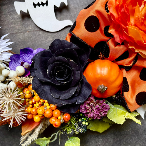 りさ　オルゴナイト　ハロウィンでか耳くま　オレンジプリザードフラワー薔薇 りさ オルゴナイト ハロウィンでか耳くま オレンジプリザード