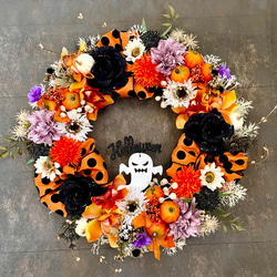 No.wreath-15518/大型ハロウィンリース23-(3) オレンジ系　48cm/アーティフィシャルフラワー造花 11枚目の画像