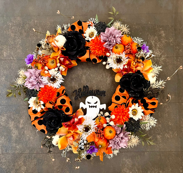 No.wreath-15518/大型ハロウィンリース23-(3) オレンジ系 48cm