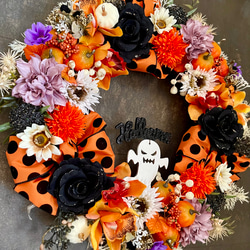 No.wreath-15518/大型ハロウィンリース23-(3) オレンジ系　48cm/アーティフィシャルフラワー造花 2枚目の画像