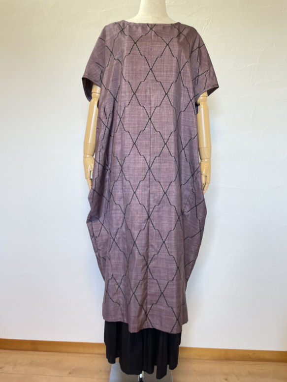 (op-07)　着物 和服　浴衣　リメイク　ドロップショルダー　コクーン　ワンピース　ドレス　紬 8枚目の画像