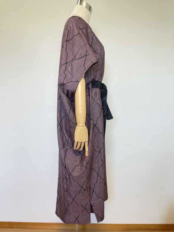 (op-07)　着物 和服　浴衣　リメイク　ドロップショルダー　コクーン　ワンピース　ドレス　紬 13枚目の画像