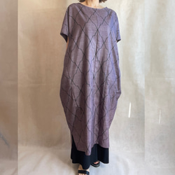 (op-07)　着物 和服　浴衣　リメイク　ドロップショルダー　コクーン　ワンピース　ドレス　紬 4枚目の画像