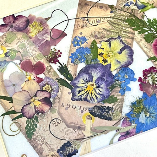 花乙女コレクション【押し花額　阿部とも　押し花・切手風】 1_86f89f258566652a3e2dc2f7ca32