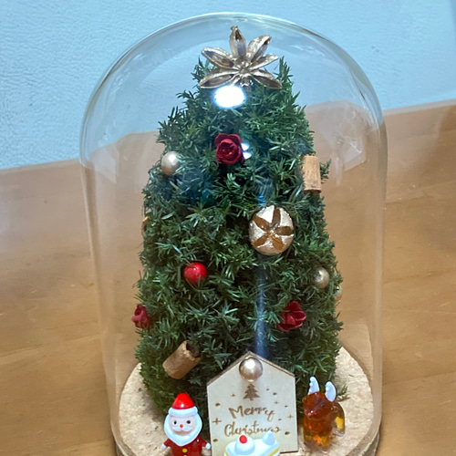 ガラスドーム　クリスマスツリー　高さ25cm [ハンドメイド] 6ff79929331427f6fffc996f201156
