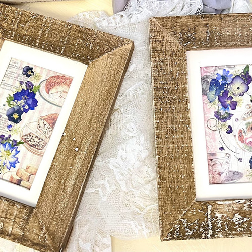 アンティーク木製フレーム 2個セット押し花額 ライトブラウン