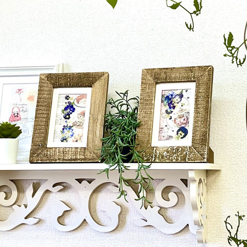 美品　ヴィンテージ　押し花　木製額　大きめ　落ち着いた色合いが素敵な　花　絵 アンティーク木製フレーム 2個セット押し花額 ライトブラウン