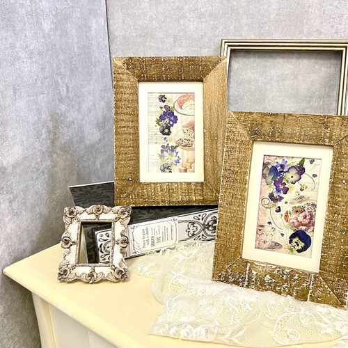 アンティーク木製フレーム 2個セット押し花額 ライトブラウン