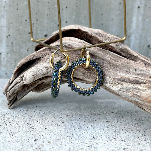 173 長方形　ブルー　マーブル　リング ピアス イヤリング　ハンドメイド ブルーのバブルピアス・イヤリング | peth handmade accessory store