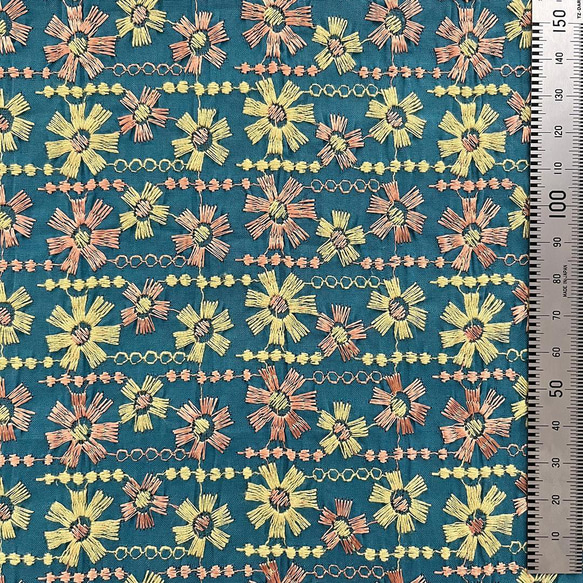 【納期1-2ヶ月・要問合せ】着物 単衣 刺繍 レトロ ターコイズ 花 きもの コットンレース 木綿 ドット 9枚目の画像