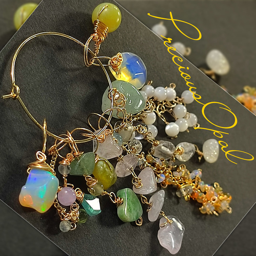 14kgf 稀少 プレシャスオパール オレゴンサンストーンピアス 誕生石